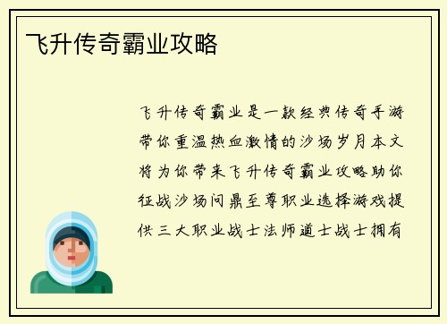 飞升传奇霸业攻略
